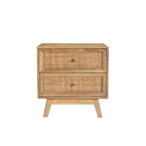 Tulum Mango Wood and Rattan Bedside Table - 2 Drawer color Natural