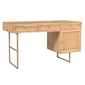 Tulum Mango Wood and Rattan Desk  - 140cm color Natural