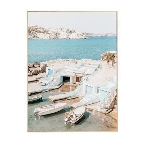 Greek Island Natural Veneer Framed Canvas - 75cm X 100cm color Blue